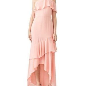 Parker Black Pink Tiered Ruffle Hi Lo Hem One Shoulder Gown Formal Dress Size 6